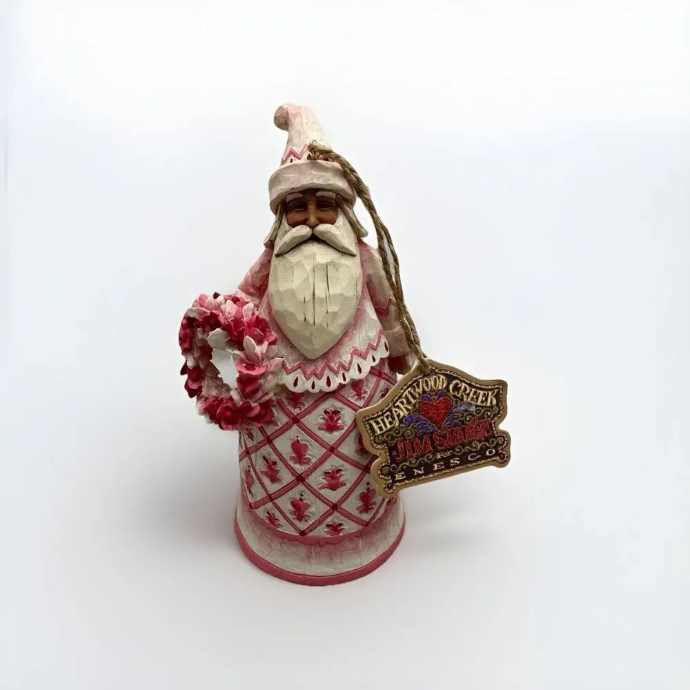Jim Shore Heartwood Creek  Rosie Red Santa 2004 Pink White Wreath Bell Ornament